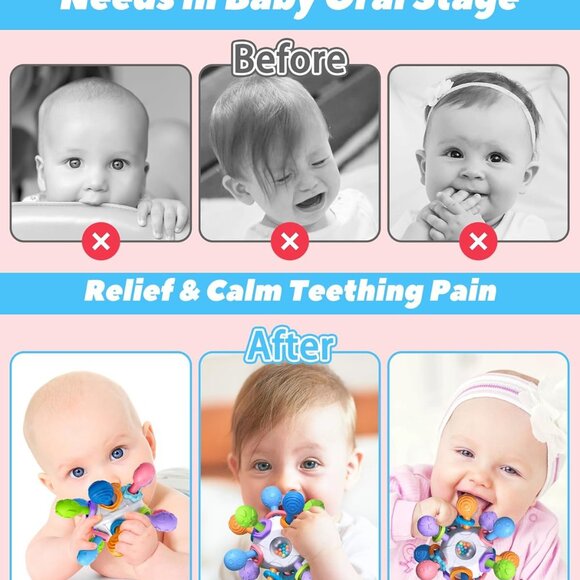 Baby Teething Toys for 0-6 6-12 Months Ages Newborn Infant Sensory Toys - Picture 4 of 6